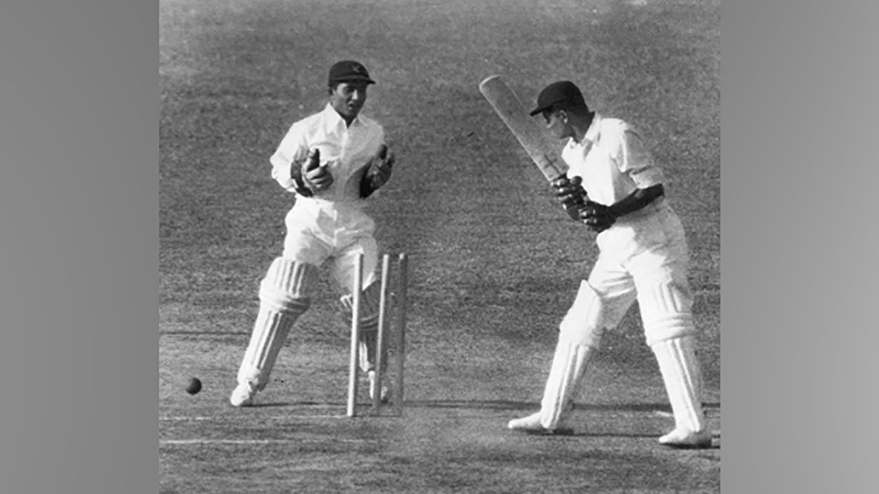 Indian batsman Vijay Hazare is bowled by Pakistan's Amir Eliah during the Test Match in New Delhi in 1952. 