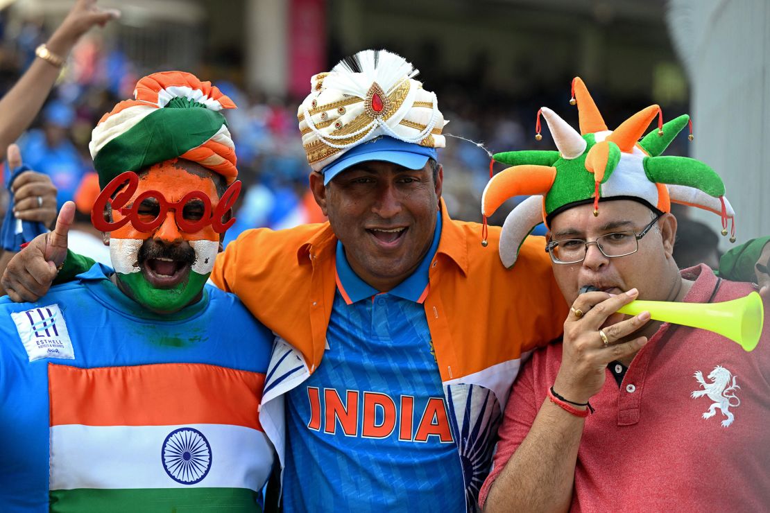 Indian fans cheer at a match between India and Australia at the MA Chidambaram Stadium in Chennai on October 8, 2023. 