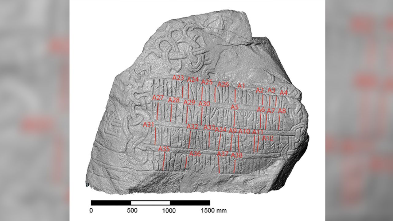 Ricercatori provenienti da Danimarca e Svezia hanno utilizzato scansioni 3D per analizzare le incisioni sulle pietre runiche. Ecco un modello 3D della pietra Jelling 2.