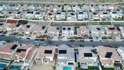 An aerial view of homes in a housing development on September 08, 2023 in Santa Clarita, California. 