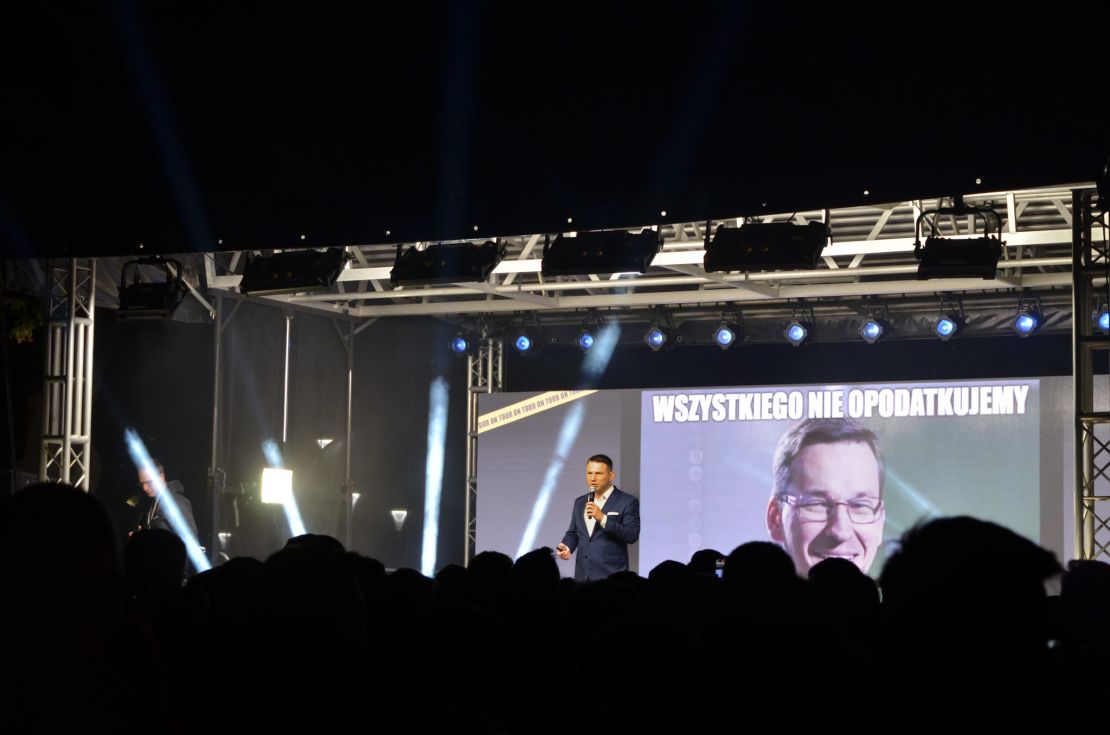 Confederation's rallies at times resemble a rock concert, and at others a stand-up routine. The group's young co-leader cycles through memes, mocking the major players in Polish politics.