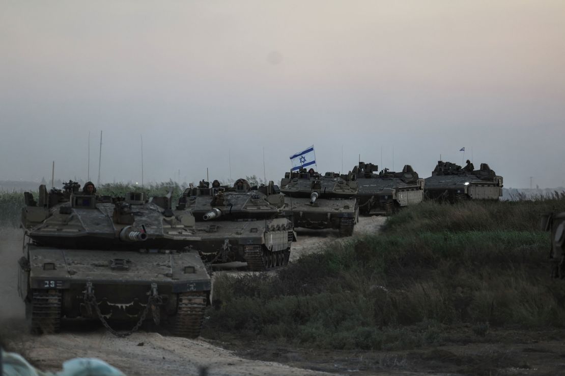 Israeli tanks are seen near the border with Gaza, ahead of a potential ground invasion, October 12, 2023.