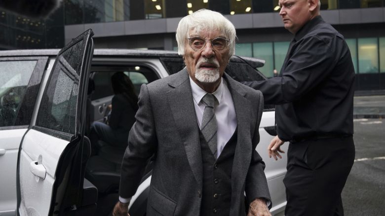 Former Formula One boss Bernie Ecclestone arrives at Southwark Crown Court in London, where he is charged with fraud by false representation over an alleged failure to declare '400 million of overseas assets to the Government. Picture date: Thursday October 12, 2023. 74124853 (Press Association via AP Images)