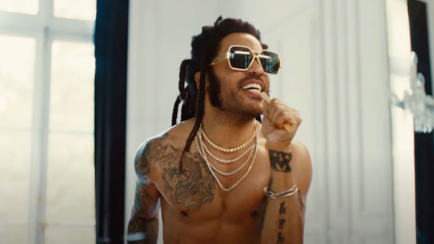 Lenny Kravitz in his music video "TK421." 