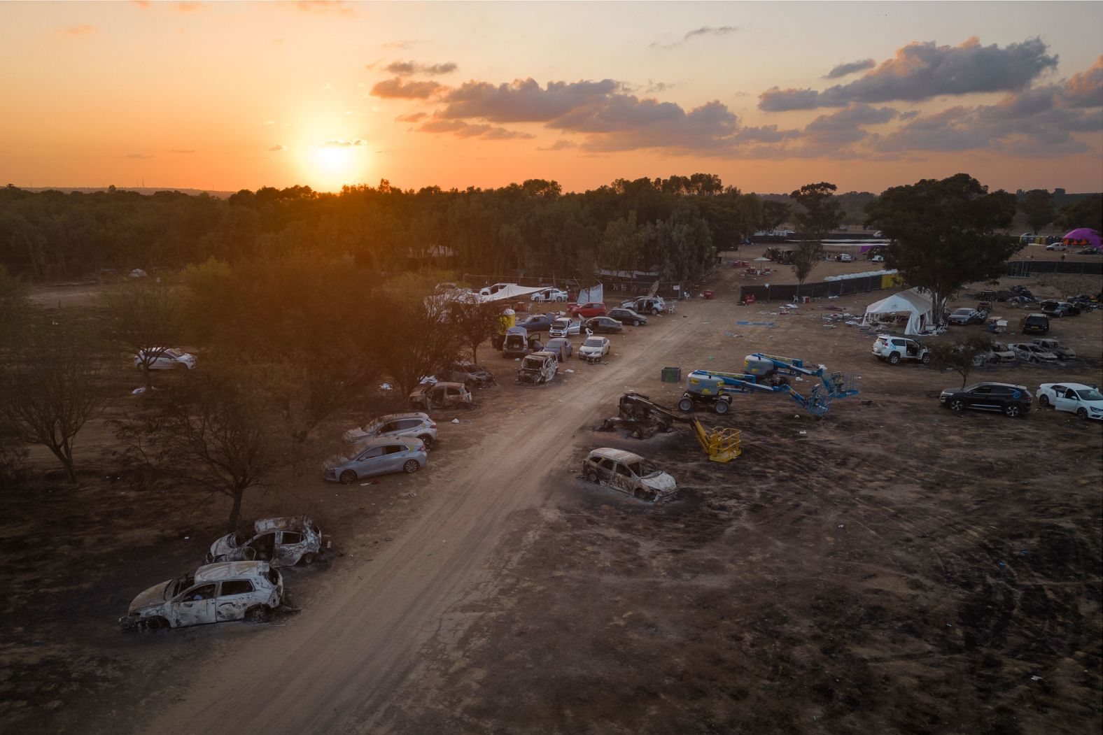 This photo, taken on Wednesday, October 11, shows the music festival camp in Israel that was overrun by Hamas militants on Saturday.