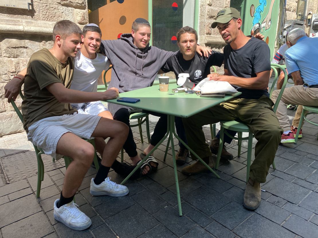 Tzvi Shore, right, with a group of American and British teenagers who came to Israel to join the army.