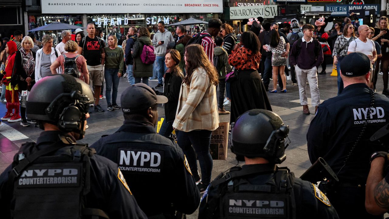 Members of the NYPD's counterterrorism unit patrol in Times Square in New York on October 12. 