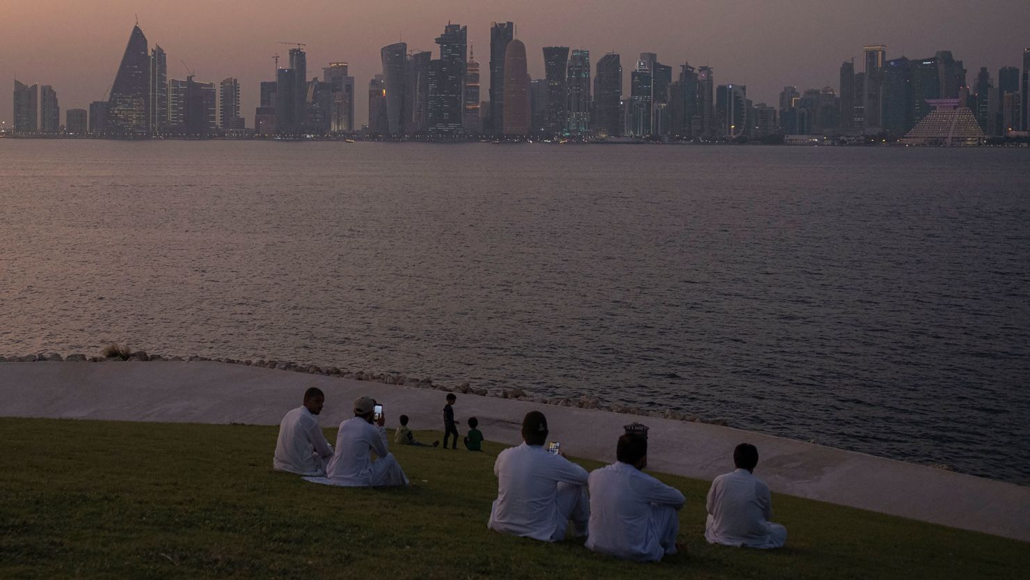 A view from MIA Park, overlooking the city skyline in Doha, Qatar.