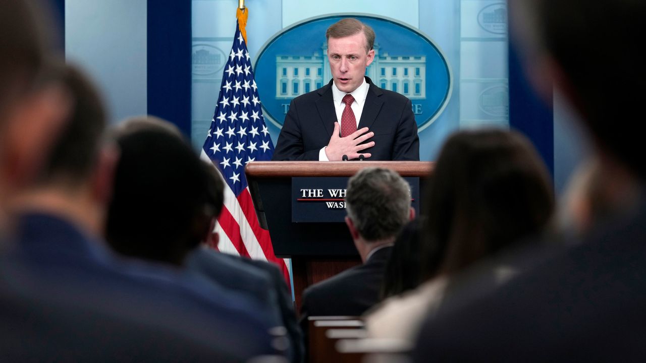 White House national security adviser Jake Sullivan speaks during the daily briefing at the White House in Washington, Tuesday, Oct. 10, 2023.