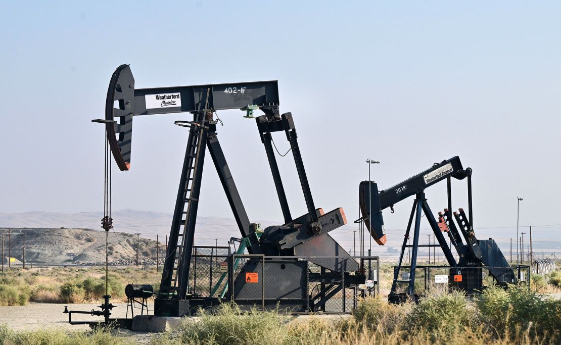 Working oil pumpjacks in Kern County, California, seen in September 2023
