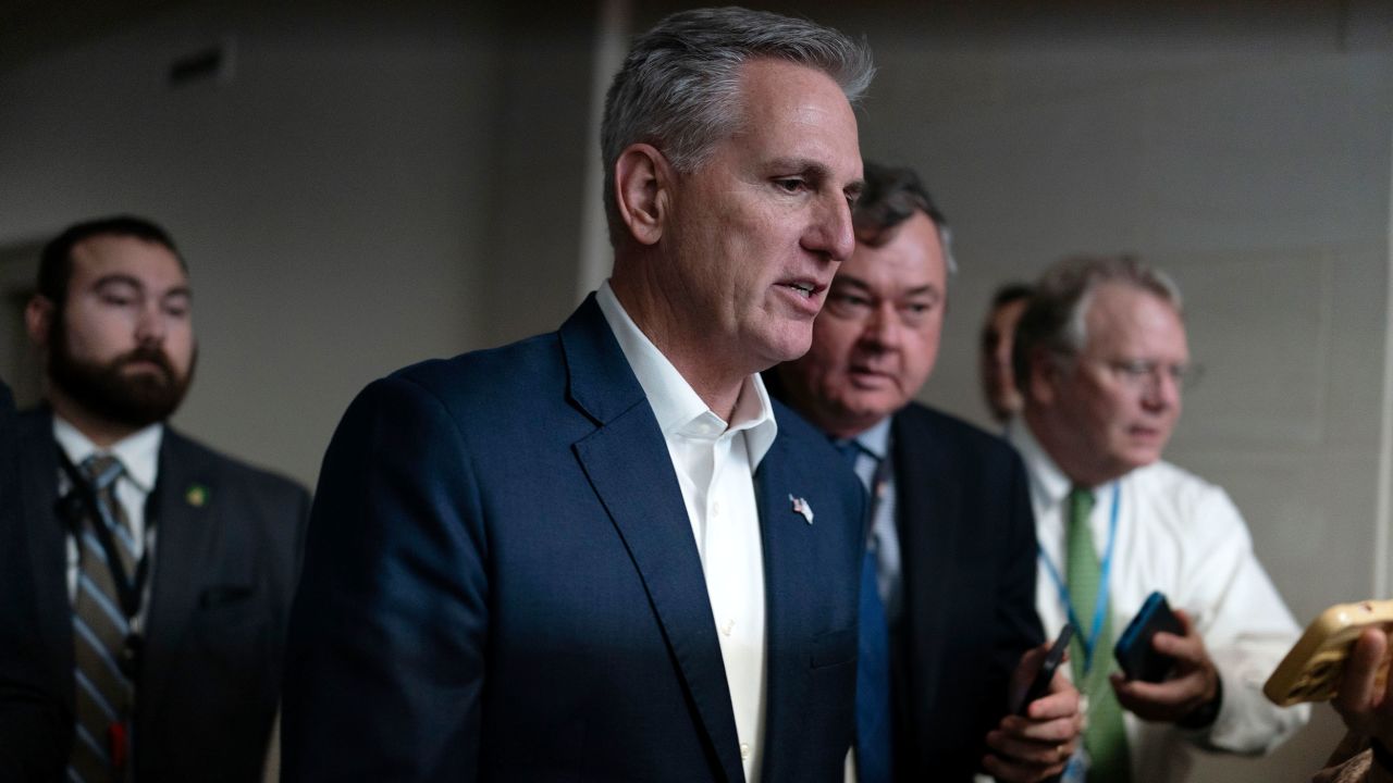 Rep. Kevin McCarthy leaves a Republican conference meeting at the Capitol in Washington, DC, on Friday. 