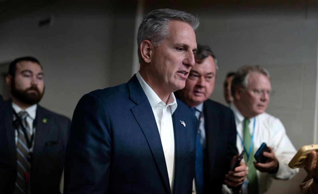 Rep. Kevin McCarthy leaves a Republican conference meeting at the Capitol in Washington, DC, on Friday. 