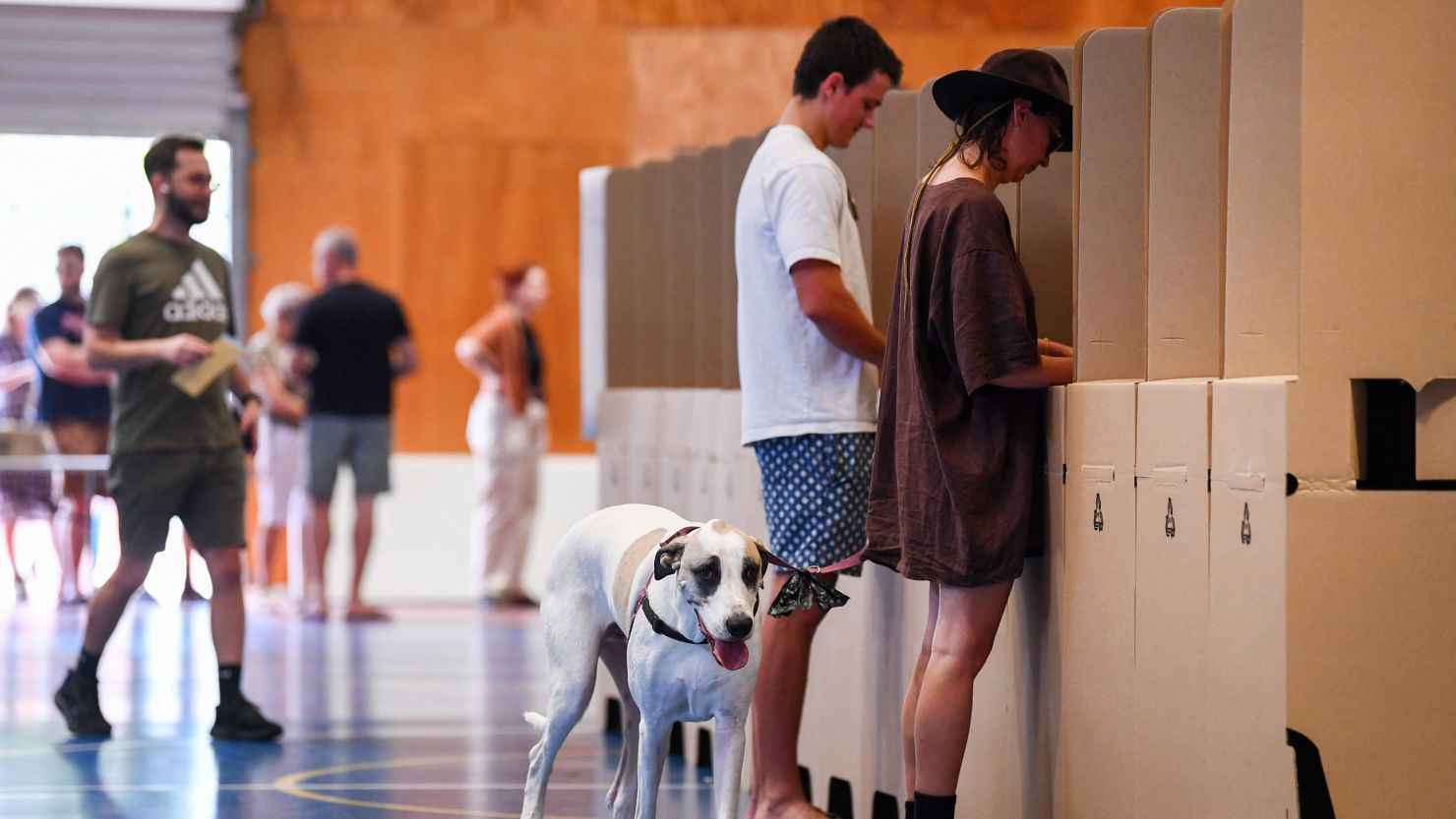 Residents cast their votes in the Voice referendum at a polling center in West End, Brisbane, Australia, October 14, 2023.