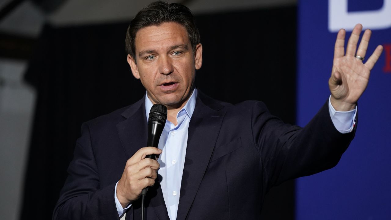 Florida Gov. Ron DeSantis, who is running for president, speaks at a campaign event on October 14, 2023, in Creston, Iowa.