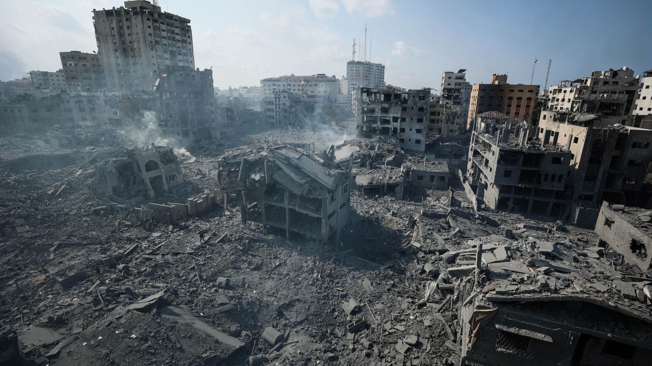 Al-Rimal neighborhood, where the Arafat family lived, is seen on October 10, after a barrage of Israeli airstrikes turned it to rubble.