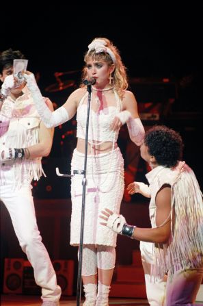 This all-white ensemble from 'The Virgin Tour" referenced her provocative performance at the 1984 MTV Video Music Awards, where she writhed on the ground in a wedding dress.