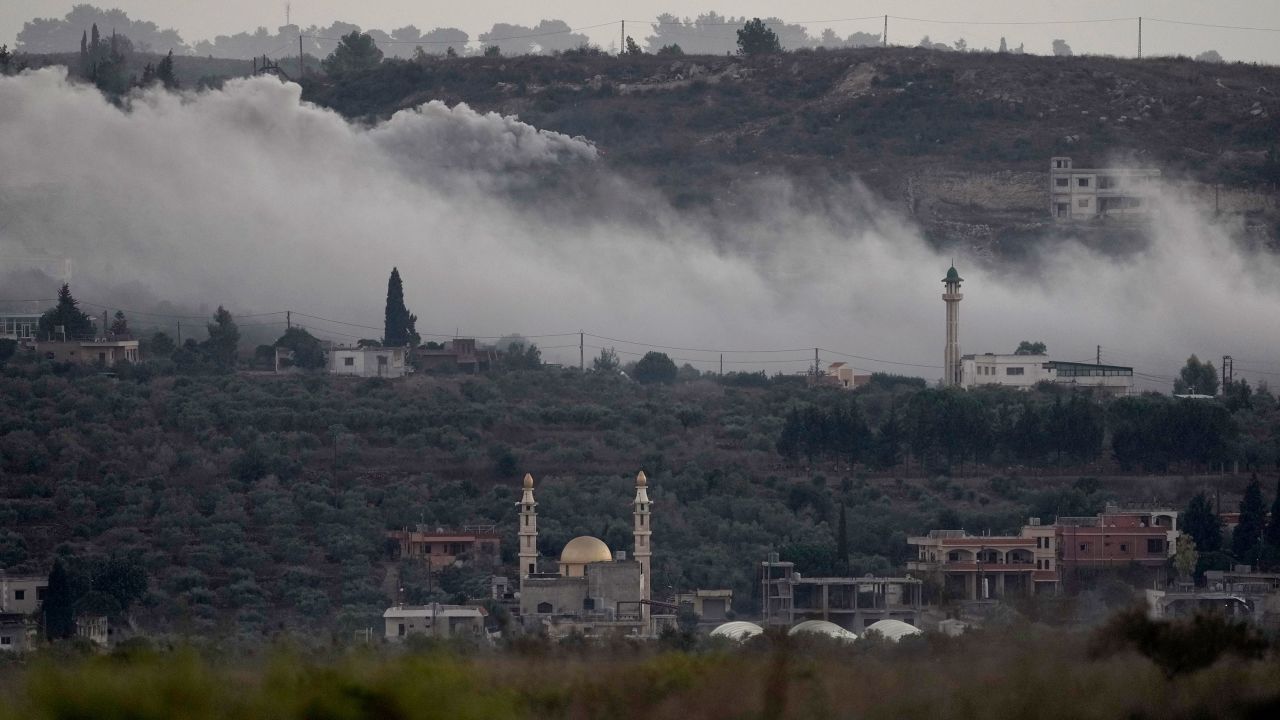 Smoke rises from Israeli artillery shelling in Dahaira, in southern Lebanon, at the border with Israel on October 16.