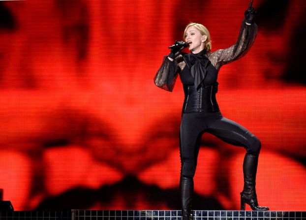 Madonna performs in an equestrian-inspired look during "Confessions." 