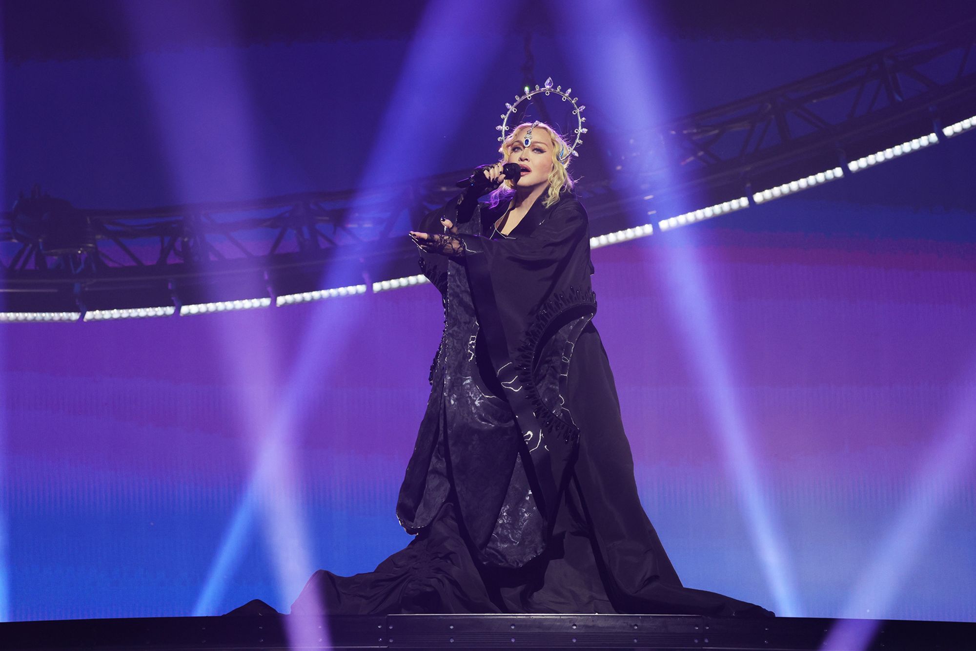 LONDON, ENGLAND - OCTOBER 14: (Exclusive Coverage) Madonna performs during opening night of The Celebration Tour at The O2 Arena on October 14, 2023 in London, England. (Photo by Kevin Mazur/WireImage for Live Nation)