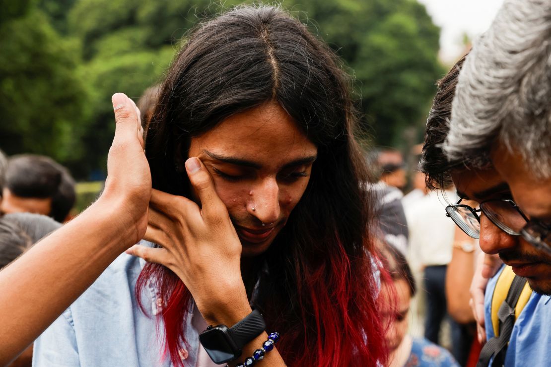 A member of LGBTQ community reacts on the day of the verdict on same-sex marriage by the Supreme Court in New Delhi, India, October 17, 2023. 