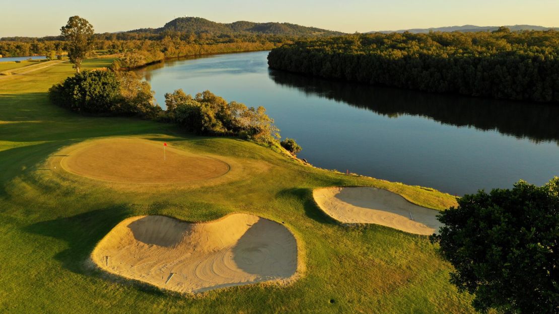 An aerial view of Carbrook golf club's 11th green.