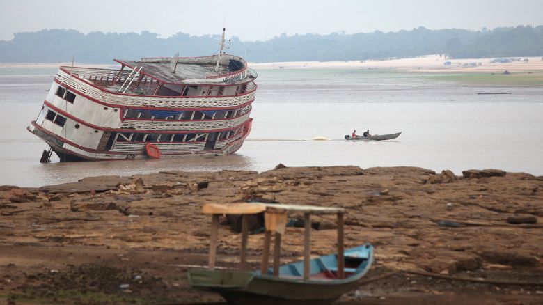Boats are seen stranded at David's Marina, as the water level at a major river port in Brazil's Amazon rainforest hit its lowest point in at least 121 years on Monday, at the Rio Negro river in Manaus, Brazil October 16, 2023. REUTERS/Bruno Kelly