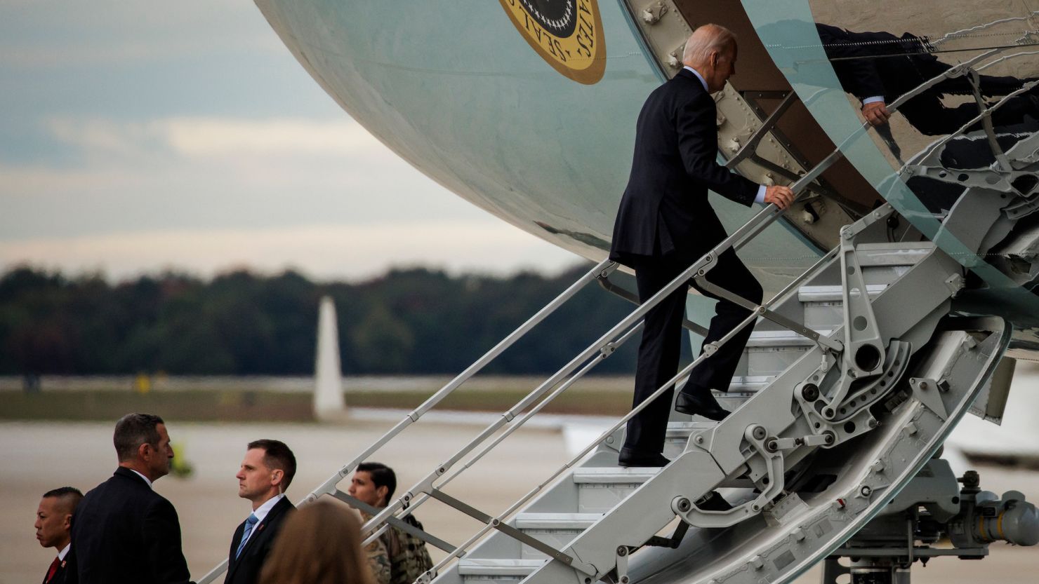 President Joe Biden boards Air Force One at Joint Base Andrews on Tuesday, October 17, 2023. 
