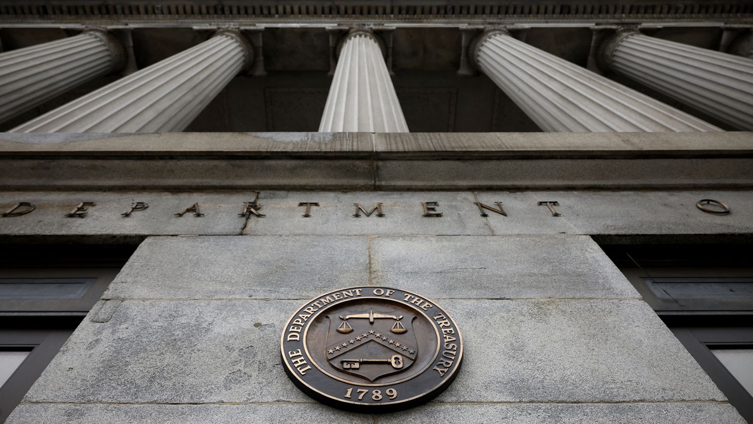 The exterior of the U.S. Department of Treasury building is seen as they joined other government financial institutions to bail out Silicon Valley Bank's account holders after it collapsed on March 13, 2023 in Washington, DC.
