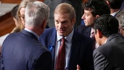 Rep. Jim Jordan, R-Ohio, talks with Rep. Kevin McCarthy, R-Calif., and others as Republicans try to elect Jordan to be the new House speaker, at the Capitol in Washington, Wednesday, Oct. 18, 2023.