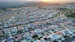 An aerial view of homes in a housing development on September 08, 2023 in Santa Clarita, California. 