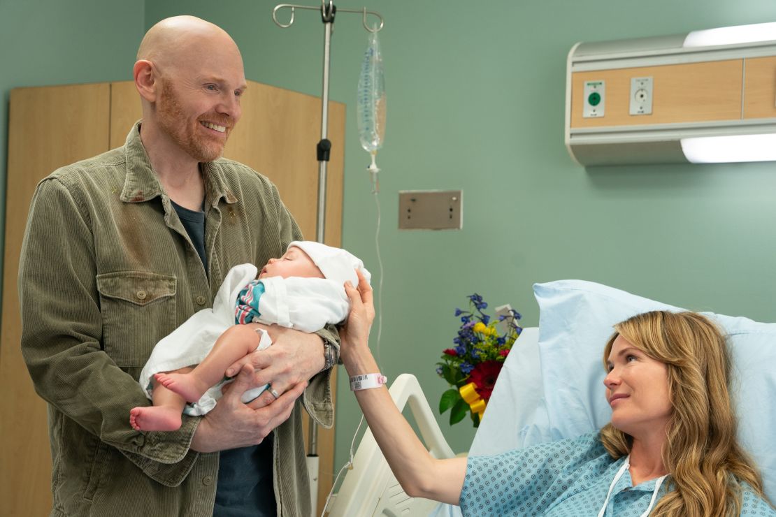 Bill Burr as Jack, Katie Aselton as Leah in "Old Dads."