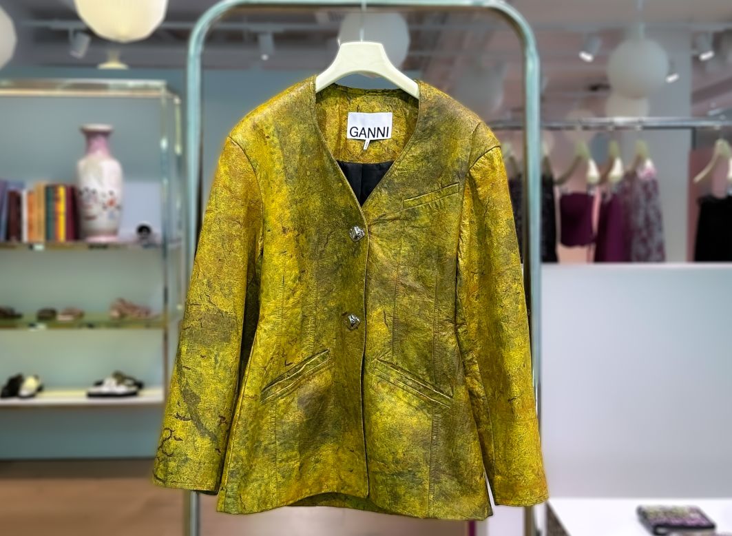 Danish fashion brand Ganni and Mexican biomaterials company Polybion teamed up to create a blazer made from bacterial cellulose. The bacteria are fed fruit-waste in a process that greatly reduces carbon emissions compared to leather production, according to Polybion. <strong>Look through the gallery for more eco-friendly textile solutions.</strong>