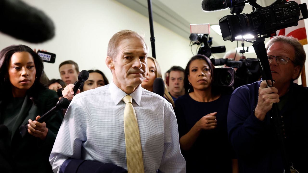 Rep. Jim Jordan arrives at his office in the Rayburn House Office Building on October 19, 2023 in Washington, DC.