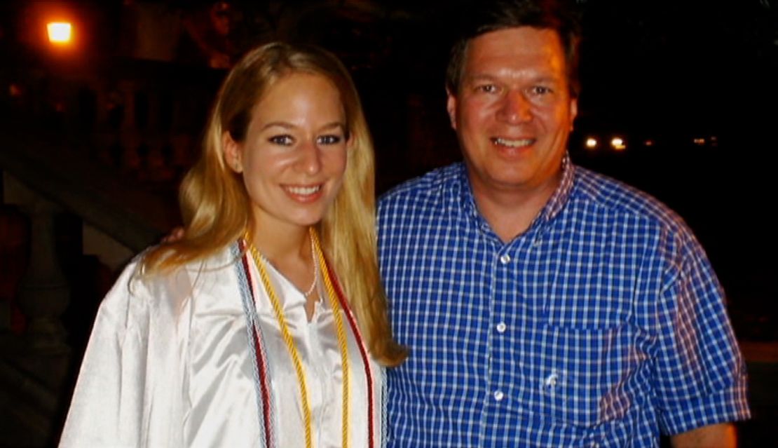 Natalee Holloway stands with her father Dave Holloway on her graduation day from Mountain Brook High School in Mountain Brook, Alabama, in 2005.