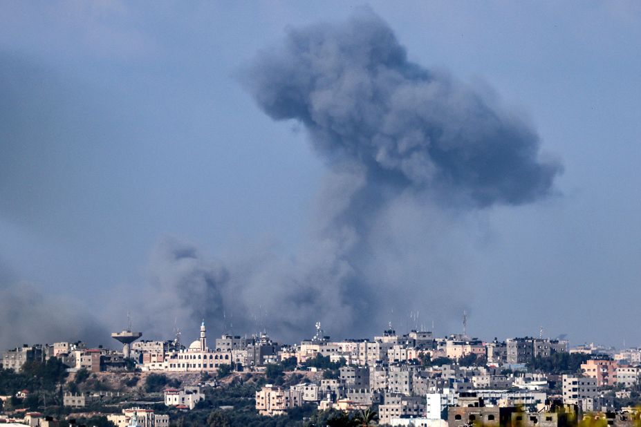Smoke billows over northern Gaza during the Israeli bombardment on October 19, 2023, as seen from Israel's southern city of Sderot.