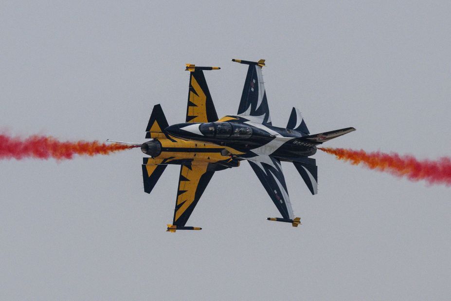 Members of South Korea's Black Eagle aerobatics team perform at an exhibition in Seongnam, South Korea, on Wednesday, October 18.