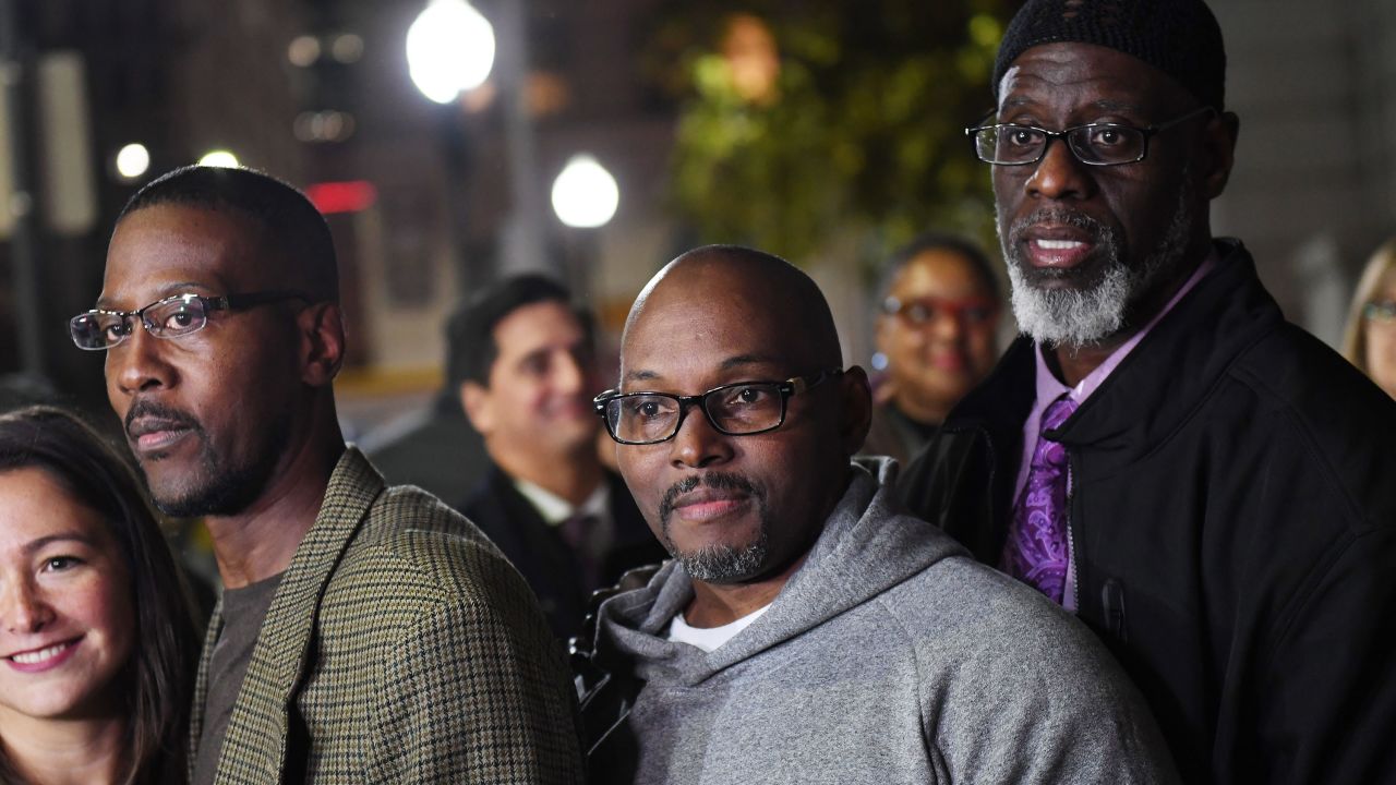 Alfred Chestnut, Andrew Stewart and  Ransom Watkins after their exoneration and release in 2019 .