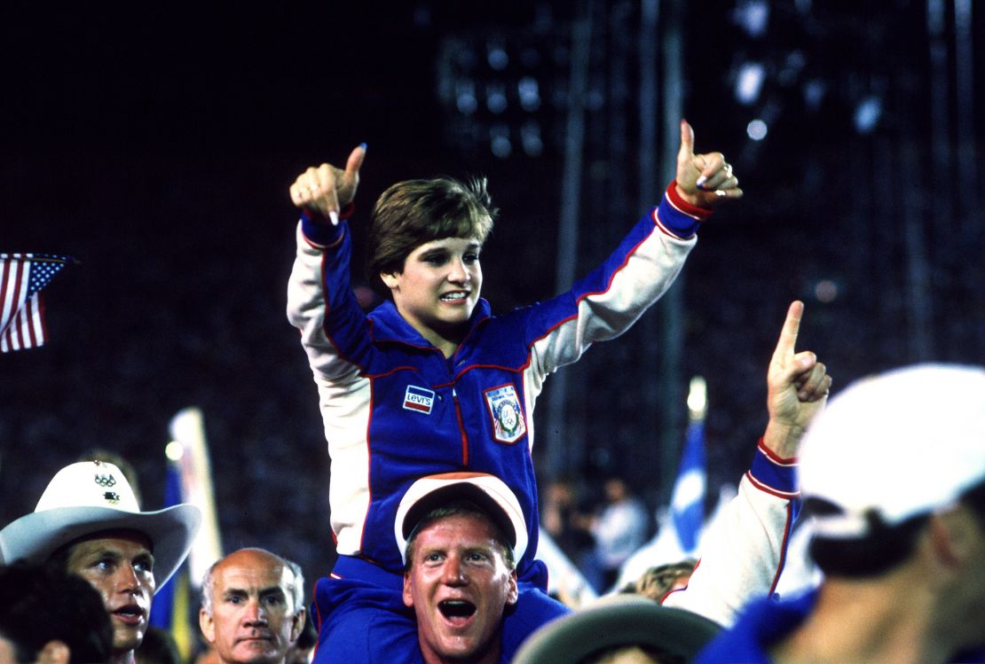 1984:  Mary Lou Retton (USA) during the Closing Ceremonies for the 1984 Summer Olympics at the Los Angeles Memorial Coliseum in Los Angeles, CA. (Photo by Icon Sportswire)