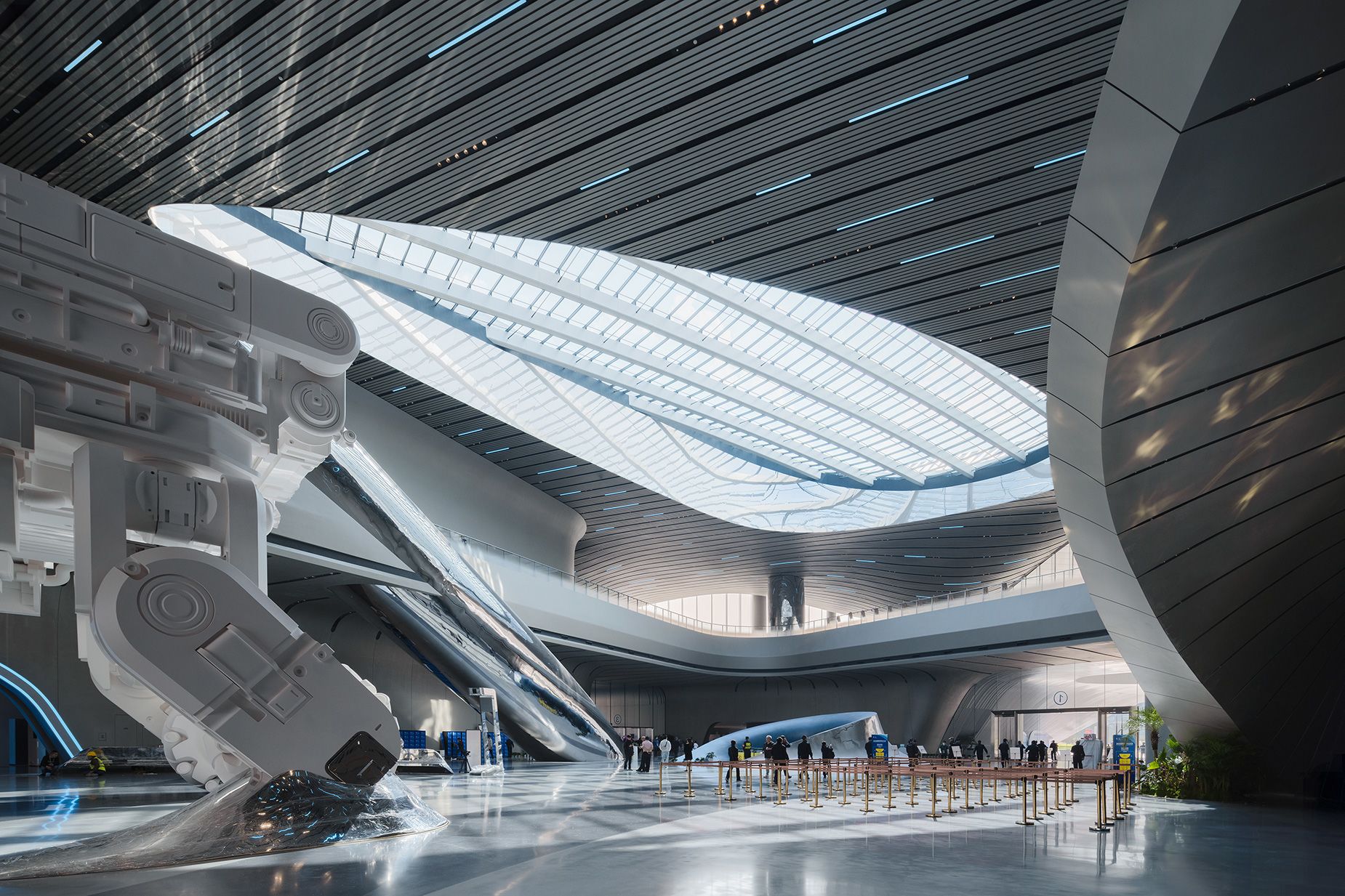 A huge skylight in the central atrium reduces the need for artificial light during the day.