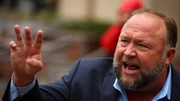 Infowars founder Alex Jones speaks to the media after appearing at his Sandy Hook defamation trial at Connecticut Superior Court in Waterbury, Connecticut, U.S., October 4, 2022. 