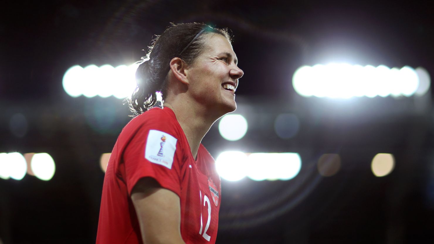 GRENOBLE, FRANCE - JUNE 15: Christine Sinclair of Canada celebrates following her sides victory in the 2019 FIFA Women's World Cup France group E match between Canada and New Zealand at Stade des Alpes on June 15, 2019 in Grenoble, France. (Photo by Naomi Baker - FIFA/FIFA via Getty Images)