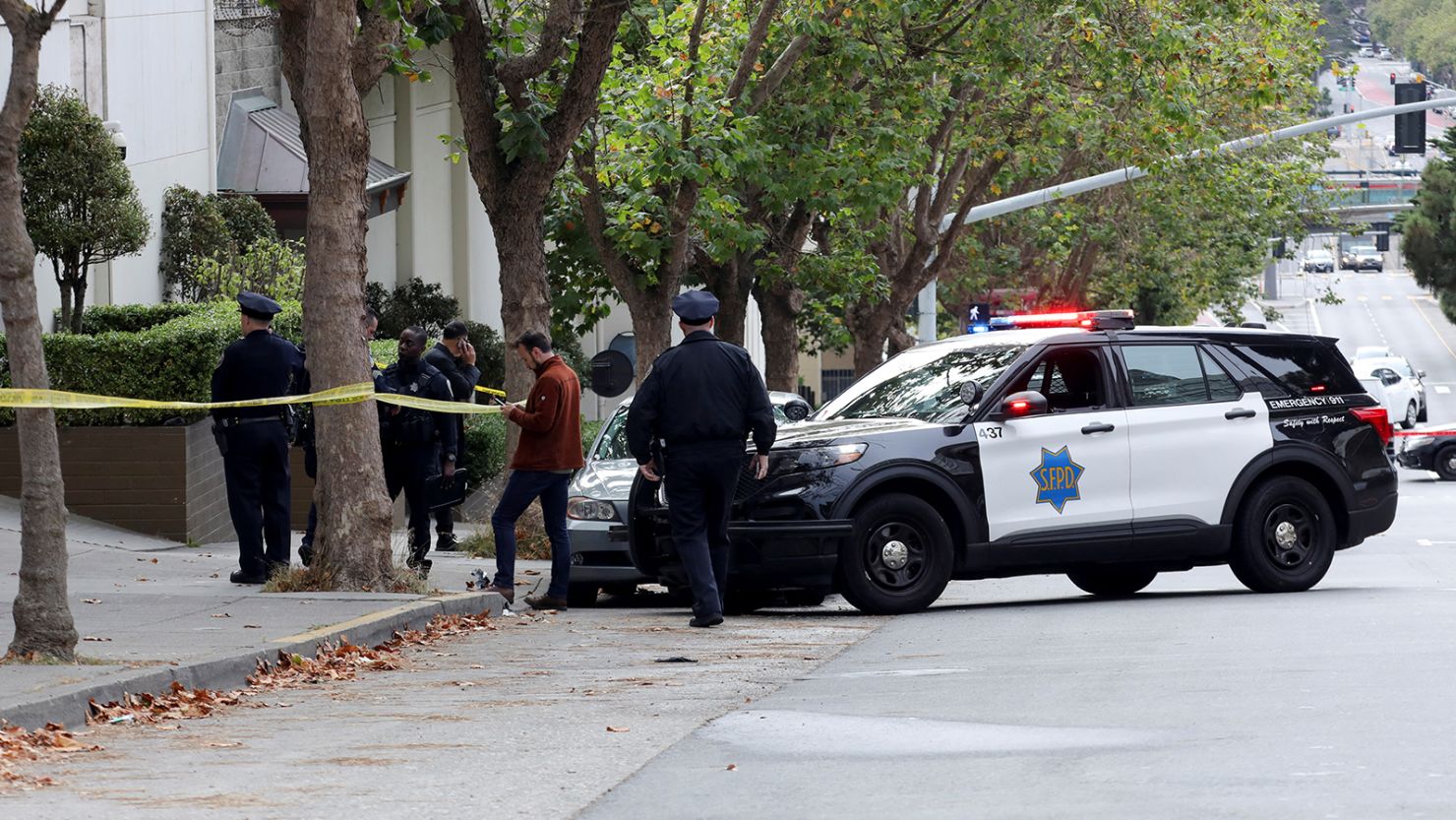Law enforcement respond to the Chinese consulate in San Francisco on October 9 after a car crashed into the building.