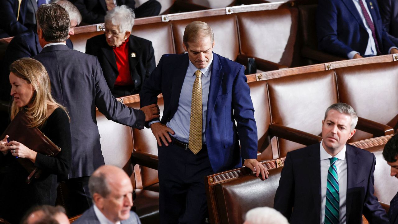 U.S. Rep. Jim Jordan (R-OH), the top contender in the race to be the next Speaker of the U.S. House of Representatives, stands on the floor of the House of Representatives after it became clear he would once again failed to win the Speaker's gavel during a third round of voting at the U.S. Capitol in Washington, U.S., October 20, 2023. REUTERS/Jonathan Ernst