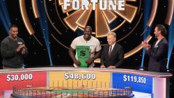 CELEBRITY WHEEL OF FORTUNE - "Rashad Jennings, Marcellus Wiley, and Jared Allen" - NFL Veterans Rashad Jennings (The Rashad Jennings Foundation), Marcellus Wiley (Make-A-Wish Foundation) and Jared Allen (Jared Allen's Homes for Wounded Warriors) spin to win for their charities. Pat Sajak and Vanna White host. WEDNESDAY, OCT. 11 (9:00-10:00 p.m. EDT), on ABC. (Christopher Willard/ABC via Getty Images)RASHAD JENNINGS, MARCELLUS WILEY, PAT SAJAK, JARED ALLEN