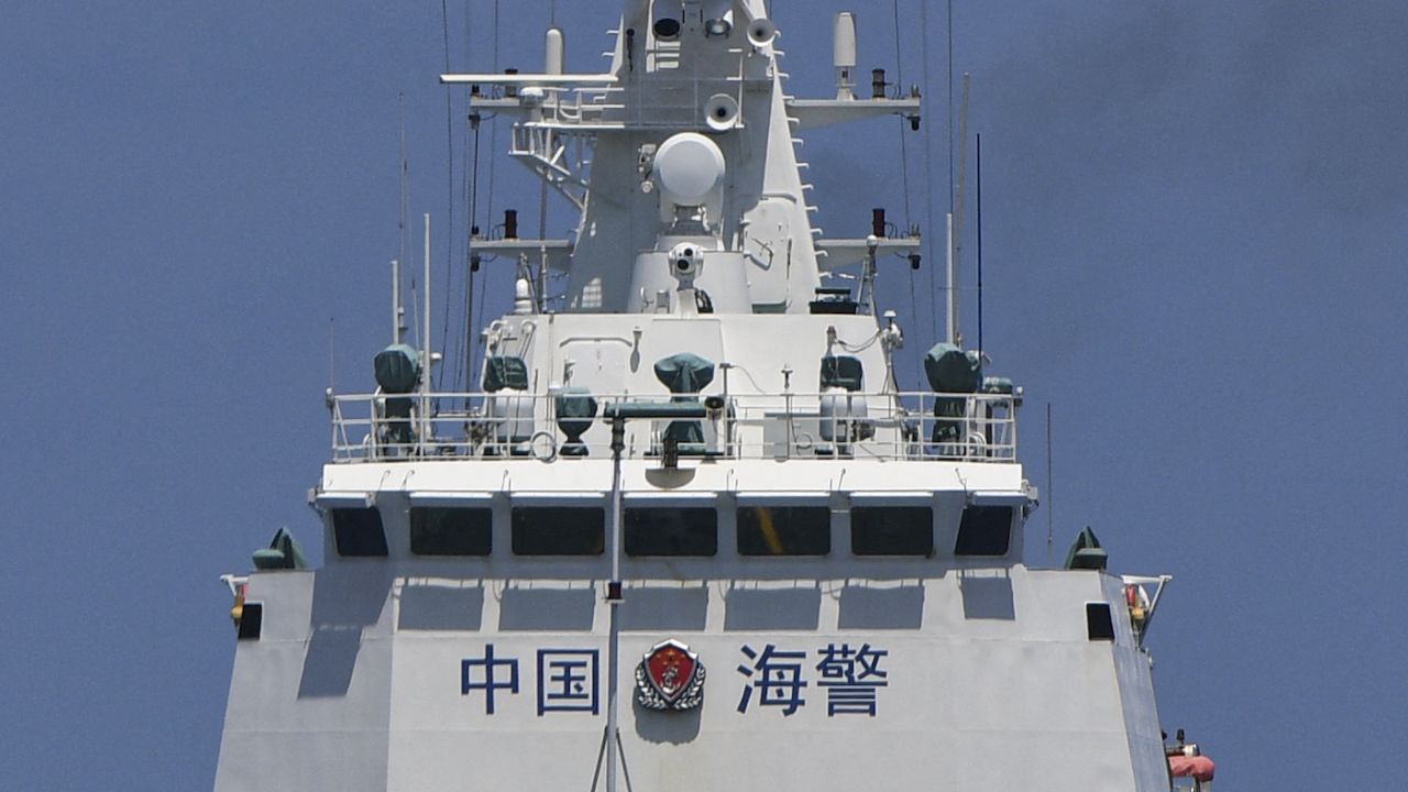 A Chinese coast guard ship patrols in the South China Sea on  August 22, 2023.