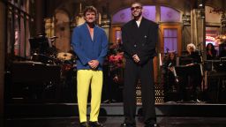 (From left) Pedro Pascal and host Bad Bunny on 'Saturday Night Live.'