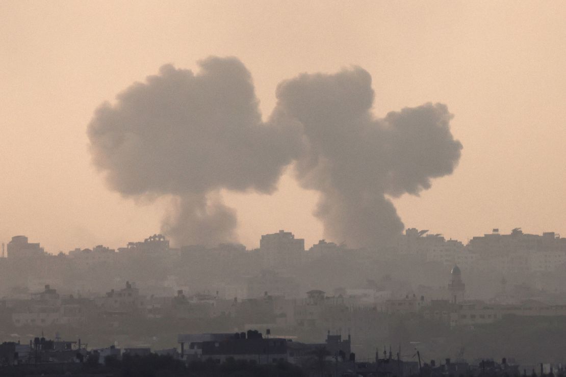 The view from Israel's southern city of Sderot shows smoke billowing during a Israeli strike on Gaza on October 22.