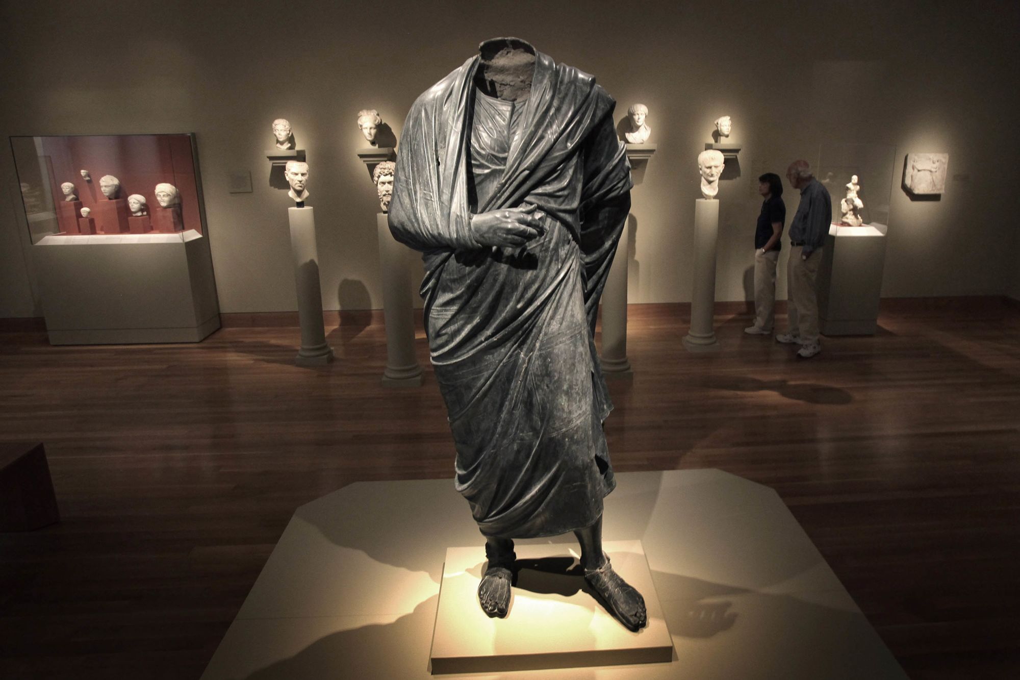 The headless statue, which some scholars believe depicts Marcus Aurelius, on display at the Cleveland Museum of Art in 2010.