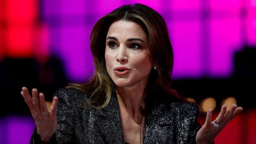 Queen of Jordan, Rania Al-Abdullah, speaks during the Web Summit, Europe's largest technology conference, in Lisbon, Portugal, November 2, 2022. REUTERS/Pedro Nunes