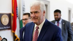 Rep. Tom Emmer arrives for a House Republican conference meeting to choose a nominee in the race for House Speaker at the U.S. Capitol in Washington, DC, on October 24. 